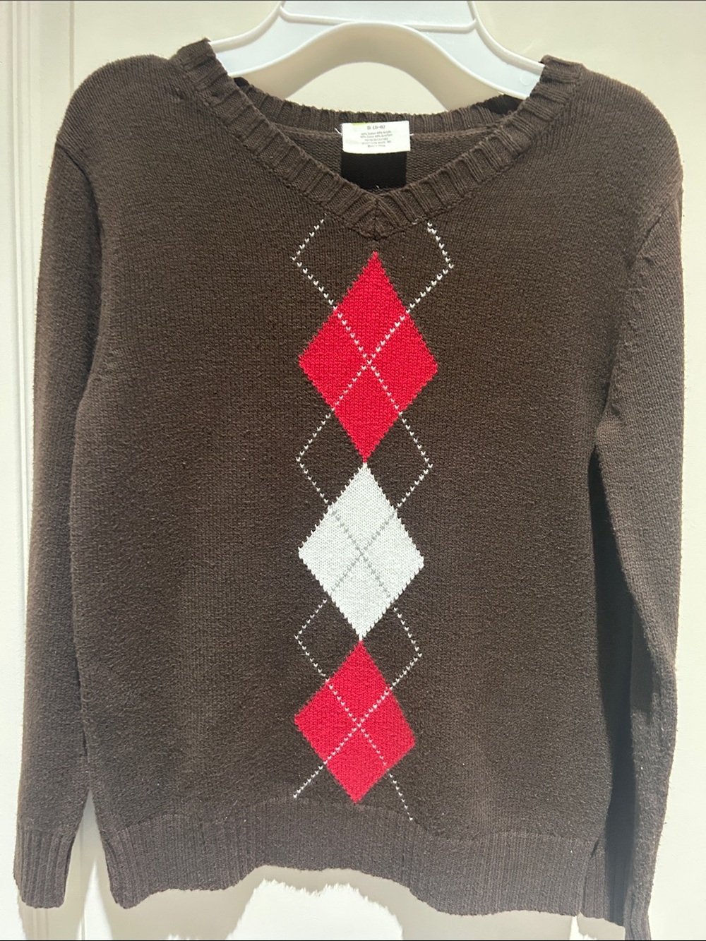 Crazy 8 Brown V-Neck Sweater with Red & White Argyle